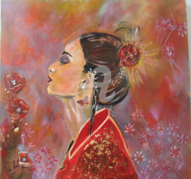 Painting titled "femme songeuse" by Nadine Pizzinato, Original Artwork, Acrylic