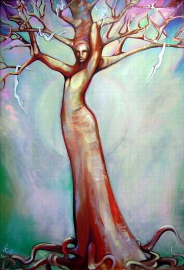 Картина под названием "Arbrafées" - Frédérique Nanjod, Подлинное произведение искусства, Масло Установлен на Деревянная рама…