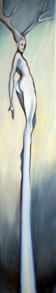 Painting titled "Dryade" by Frédérique Nanjod, Original Artwork, Oil Mounted on Wood Stretcher frame
