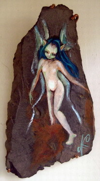 Peinture intitulée "Fée d'ardoise" par Frédérique Nanjod, Œuvre d'art originale, Huile