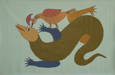 Painting titled "Gond Painting" by Nankusiya Shyam, Original Artwork, Acrylic