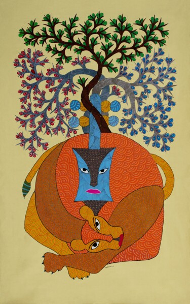 Ζωγραφική με τίτλο "Gond Painting  ( Tr…" από Nankusiya Shyam, Αυθεντικά έργα τέχνης, Ακρυλικό