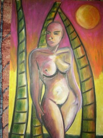 Pintura titulada "la luna y una mujer" por Fernando Millares Basadre, Obra de arte original