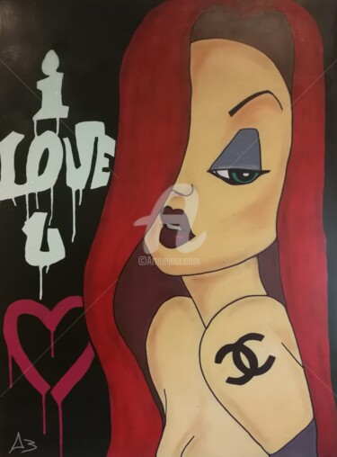 Painting titled "I love u" by Nanoab, Original Artwork, Acrylic Mounted on Wood Stretcher frame