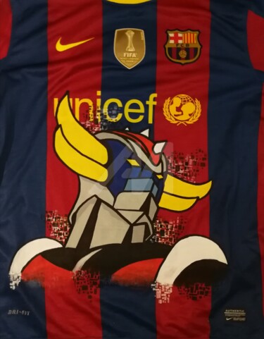 Textile Art titled "Barça Goldo" by Nanoab, Original Artwork, Acrylic