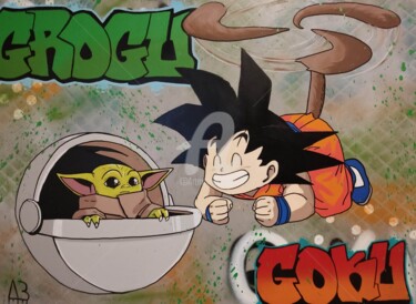 Malerei mit dem Titel "Grogu Goku" von Nanoab, Original-Kunstwerk, Acryl