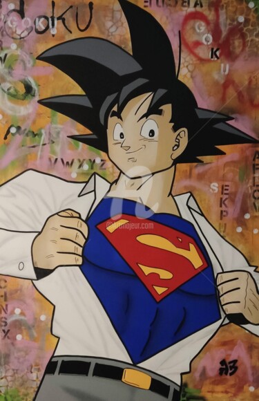 Pintura titulada "Superman Goku" por Nanoab, Obra de arte original, Pintura al aerosol