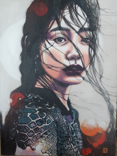 Painting titled "Mulan" by Nanou, Original Artwork, Acrylic Mounted on Wood Panel