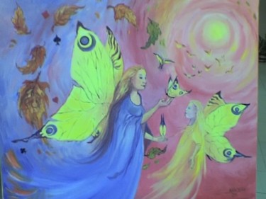Peinture intitulée "ange des jeux et de…" par Nanou, Œuvre d'art originale, Huile