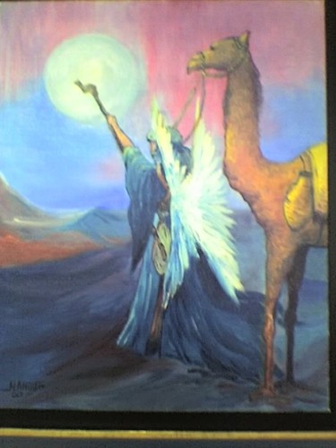 Peinture intitulée "ange du voyage" par Nanou, Œuvre d'art originale, Huile