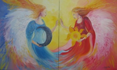 Peinture intitulée "anges solaires et l…" par Nanou, Œuvre d'art originale, Huile
