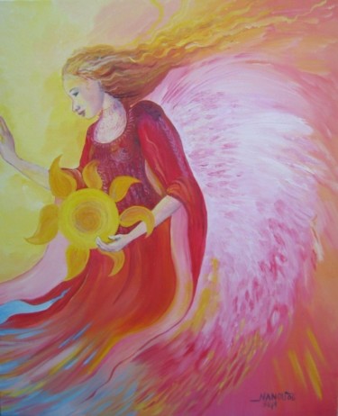 Peinture intitulée "ange du jour détail" par Nanou, Œuvre d'art originale, Huile