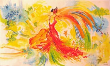 Peinture intitulée "flamenco" par Nanou, Œuvre d'art originale, Huile