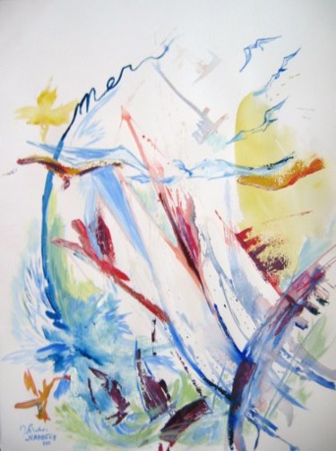 Peinture intitulée "mer" par Nanou, Œuvre d'art originale, Huile