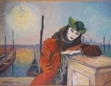 Peinture intitulée "le penseur" par Nanou, Œuvre d'art originale, Huile