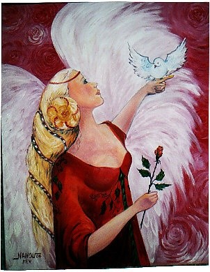 Peinture intitulée "l'ange de la paix" par Nanou, Œuvre d'art originale, Huile