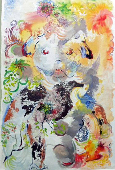 Peinture intitulée "le chien" par Nanou, Œuvre d'art originale, Acrylique