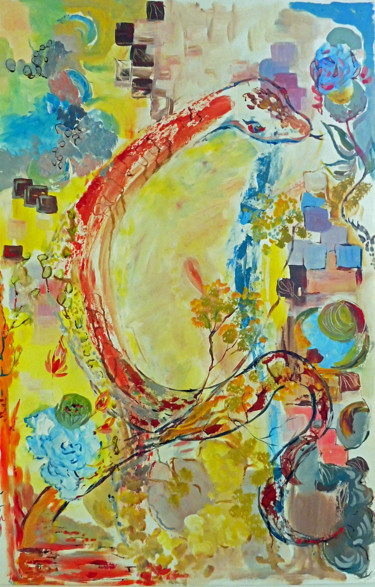 Peinture intitulée "le serpent" par Nanou, Œuvre d'art originale, Huile