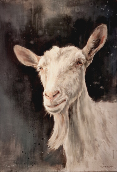 Painting titled "Witte Geit" by Nanouk Weijnen, Original Artwork, Oil