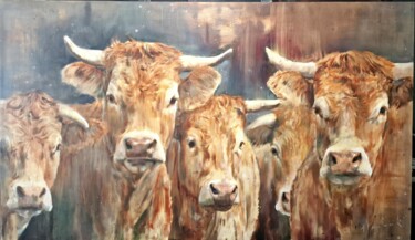 Schilderij getiteld "Cow Love" door Nanouk Weijnen, Origineel Kunstwerk, Olie