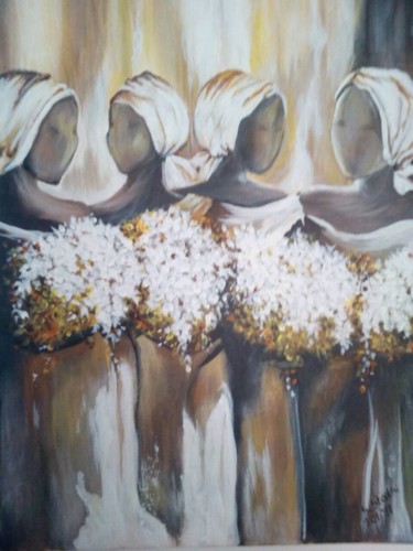 Painting titled "Girls bring flowers" by S.Stathi, Original Artwork, Acrylic