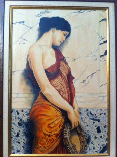 Painting titled "the tambourine girl" by S.Stathi, Original Artwork, Oil