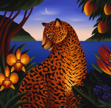"Jaguar Fantasy" başlıklı Tablo Naoko Paluszak tarafından, Orijinal sanat, Petrol Ahşap Sedye çerçevesi üzerine monte edilmiş