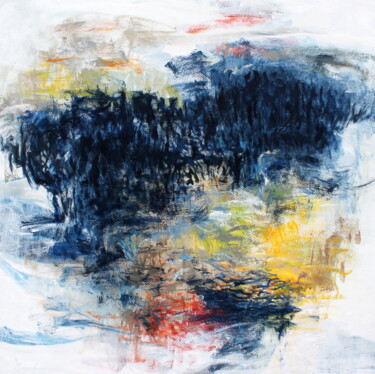 제목이 "Blue Senses IX"인 미술작품 Naoko Paluszak로, 원작, 기름 나무 들것 프레임에 장착됨