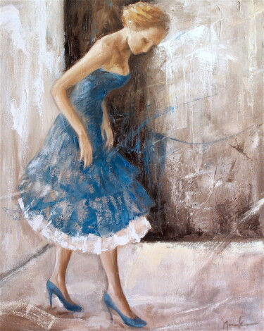 Painting titled "Blue Taffeta" by Naoko Paluszak, Original Artwork, Oil Mounted on Wood Stretcher frame