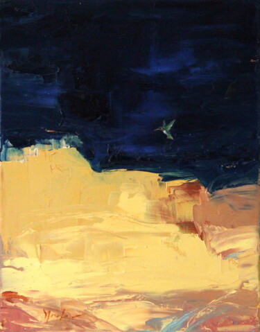 Painting titled "Night Flight of Hum…" by Naoko Paluszak, Original Artwork, Oil Mounted on Wood Stretcher frame
