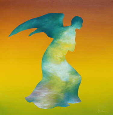 Painting titled "Angel" by Naoko Paluszak, Original Artwork, Oil Mounted on Wood Stretcher frame