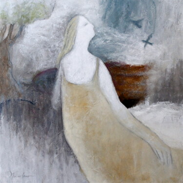 Peinture intitulée ""Woman with Blue Bi…" par Naoko Paluszak, Œuvre d'art originale, Huile