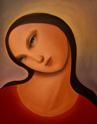 Painting titled "Halo" by Naoko Paluszak, Original Artwork, Oil Mounted on Wood Stretcher frame