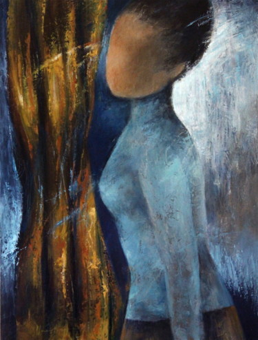 Картина под названием "Turquoise Dress" - Naoko Paluszak, Подлинное произведение искусства, Масло Установлен на Деревянная р…