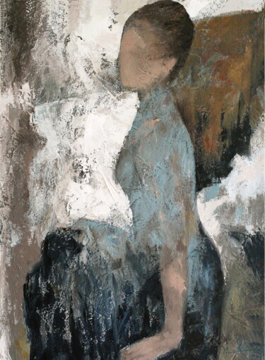 Painting titled ""turquoise dress"" by Naoko Paluszak, Original Artwork, Oil Mounted on Wood Stretcher frame