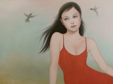 Painting titled "Whispers" by Naoko Paluszak, Original Artwork, Oil Mounted on Wood Stretcher frame