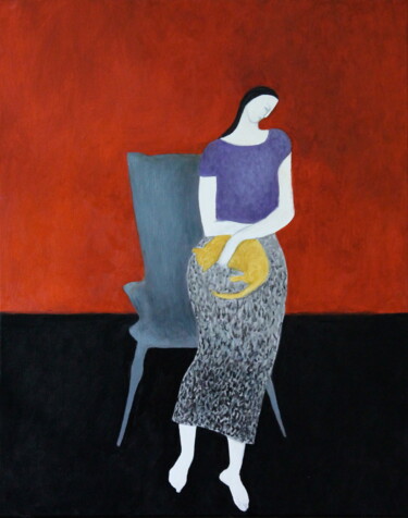 Painting titled "Woman with Yellow C…" by Naoko Paluszak, Original Artwork, Oil
