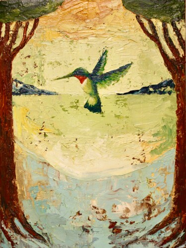 Картина под названием "PORTRAIT OF HUMMING…" - Naoko Paluszak, Подлинное произведение искусства, Масло Установлен на Деревян…