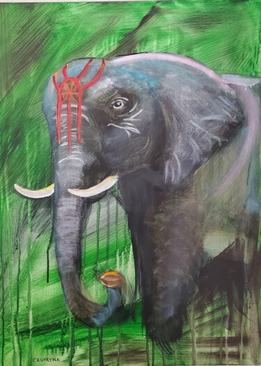 Schilderij getiteld "Ganesha's brushstro…" door Naomi Czupryna, Origineel Kunstwerk, Olie