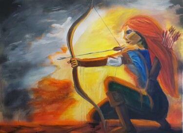 Painting titled "Wild Woman Aiming f…" by Naomi Czupryna, Original Artwork, Oil