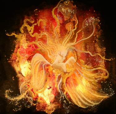 Painting titled "Blissful Fire Angel" by Astral Angels, Original Artwork, Acrylic
