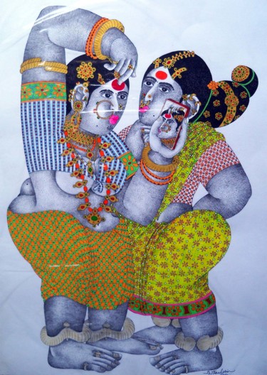 Drawing titled "gossip-1.jpg" by Narahari Bhawandla, Original Artwork, Ink
