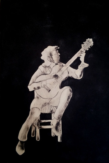 Sculptuur getiteld "GUITARRISTA" door Narciso Dall Orto, Origineel Kunstwerk, Hout