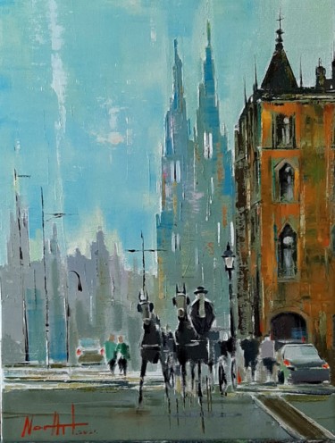 Painting titled "Cityscape (35x45cm,…" by Narek Jaghacpanyan, Original Artwork, Oil Mounted on Wood Stretcher frame