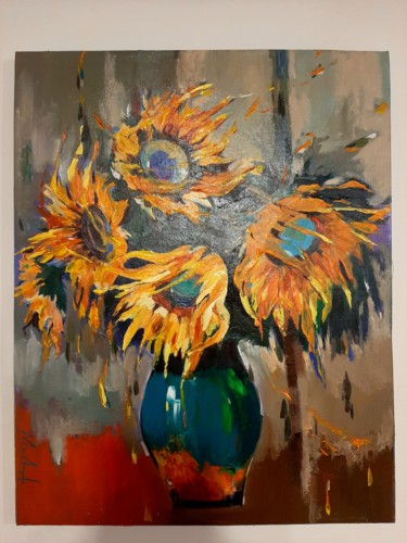 Картина под названием "Sunflowers (40x50cm…" - Narek Jaghacpanyan, Подлинное произведение искусства, Масло Установлен на Дер…