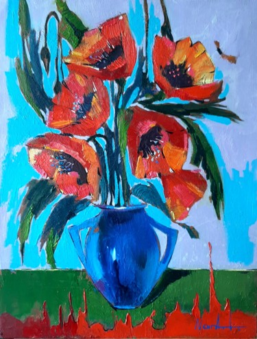 Painting titled "Flowers of love (35…" by Narek Jaghacpanyan, Original Artwork, Oil Mounted on Wood Stretcher frame