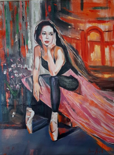 Painting titled "Ballet dancer (60x8…" by Narek Jaghacpanyan, Original Artwork, Oil Mounted on Wood Stretcher frame