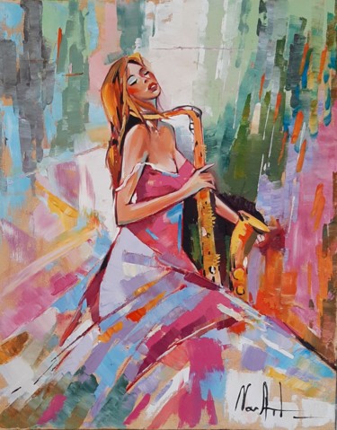 Pintura titulada "Jazz (40x50cm, oil/…" por Narek Jaghacpanyan, Obra de arte original, Oleo Montado en Bastidor de camilla d…
