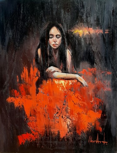 Painting titled "Lonely (40x50cm, oi…" by Narek Jaghacpanyan, Original Artwork, Oil Mounted on Wood Stretcher frame