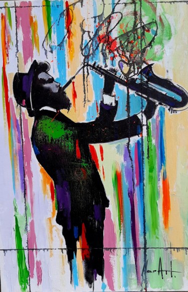 Painting titled "Jazz-1 (40x60cm, oi…" by Narek Jaghacpanyan, Original Artwork, Oil Mounted on Wood Stretcher frame